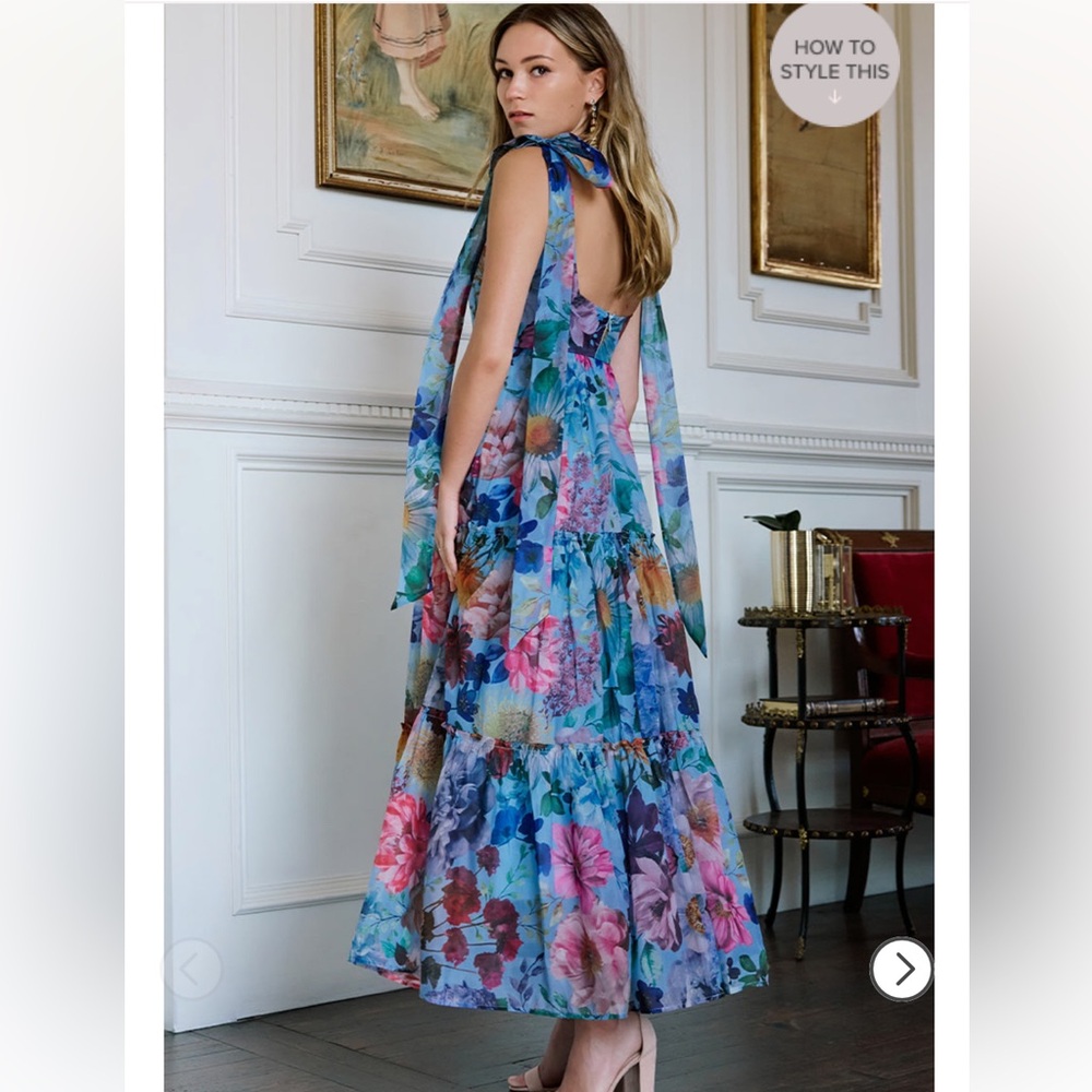 Multi Colored Floral Blue Dress With Bows!